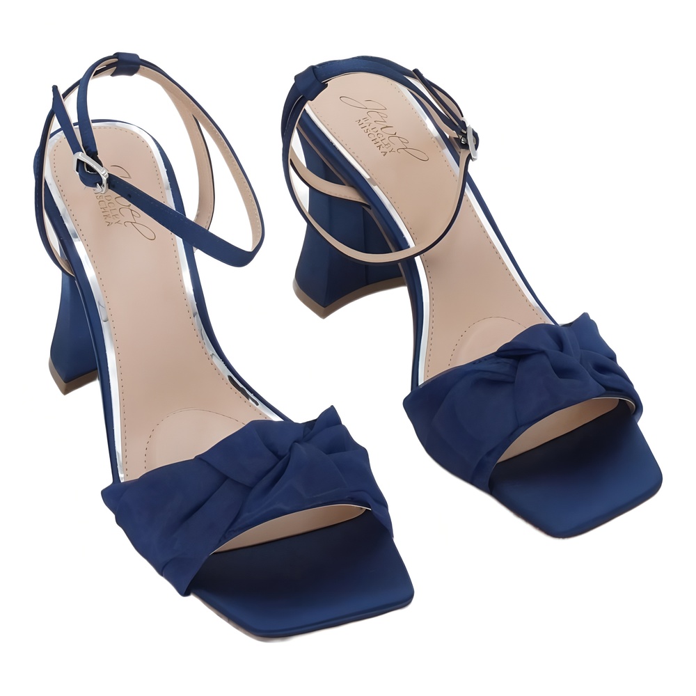Jewel Badgley Mischka Fayola Ankle Strap Sandal Navy Satin Size 8.5M